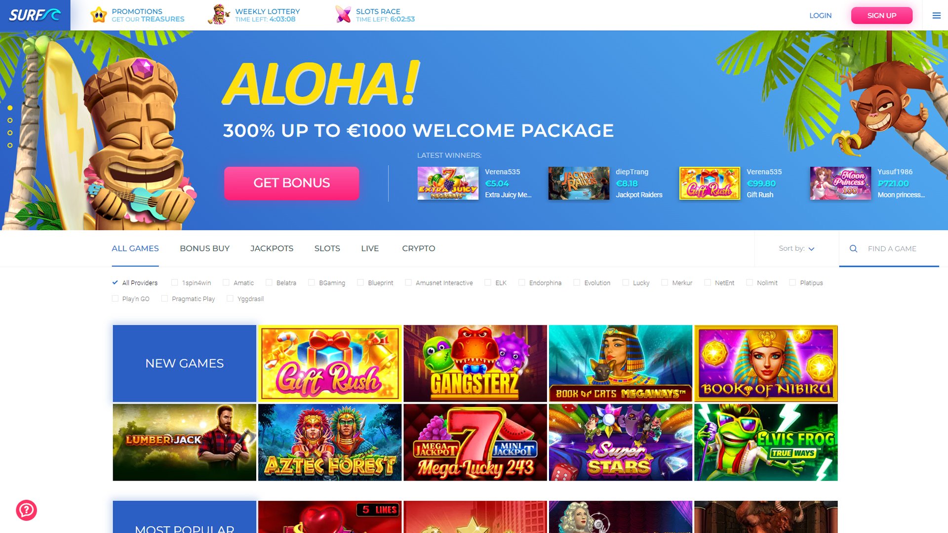Surf Casino Home Page