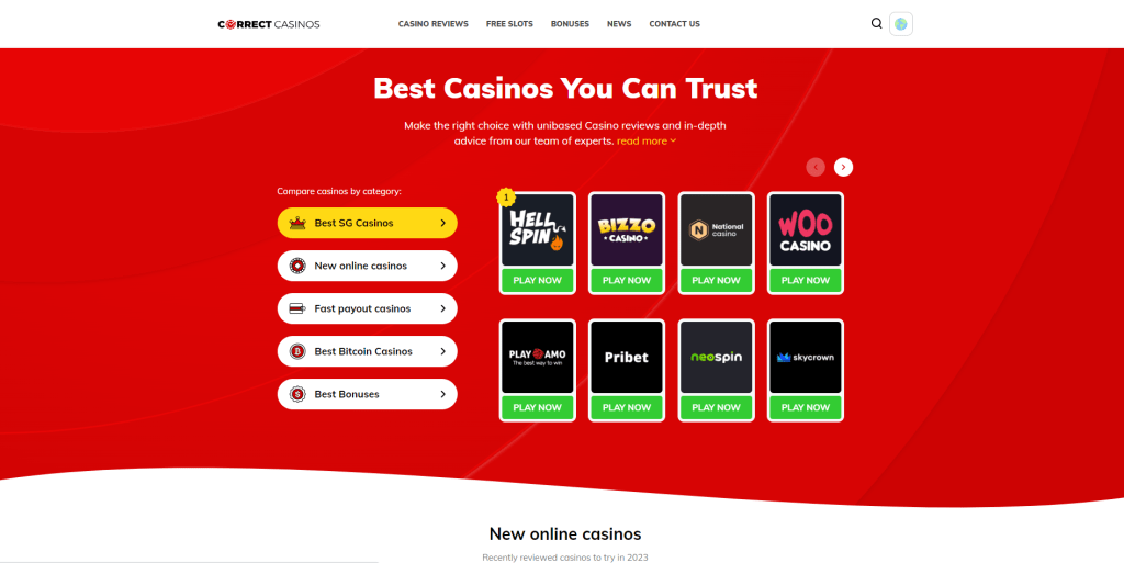 Correct Casinos Main Page Screenshot