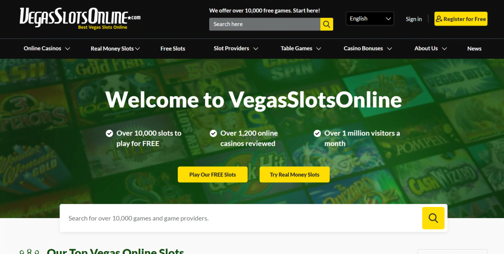 Vegas Slots Online Main Page Screenshot