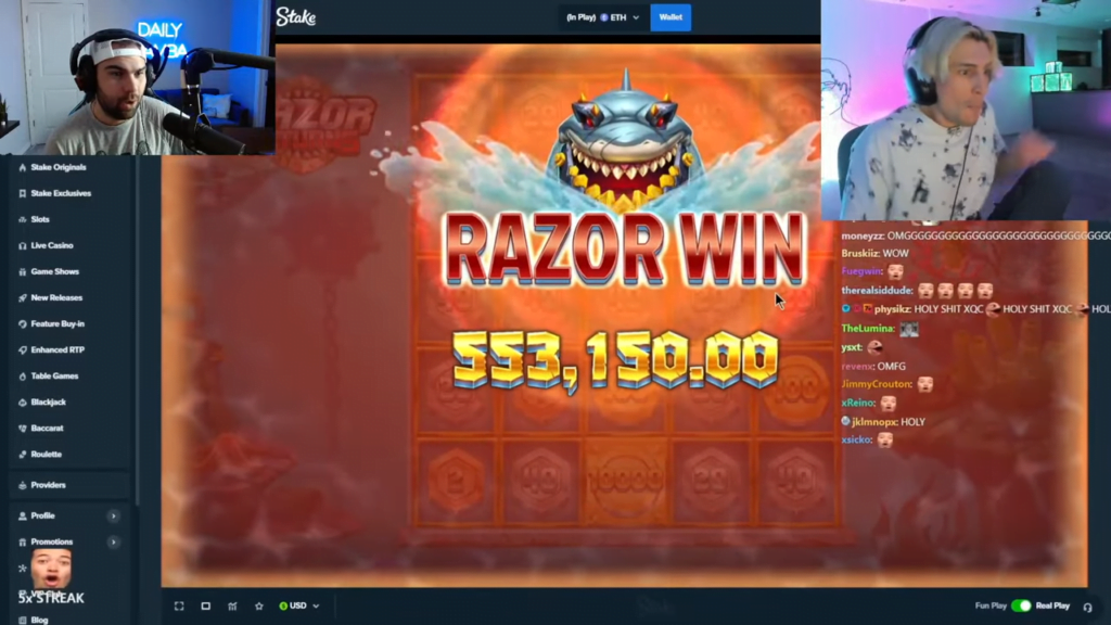 xQc Is Back to Gambling With Jaw-Dropping 10,000X Win on Razor Returns